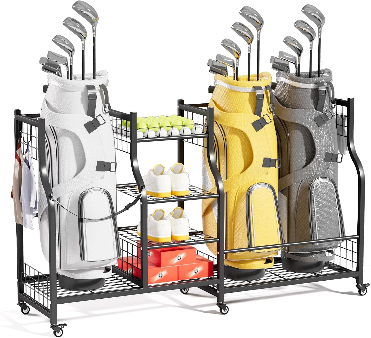 Golf Equipment Bag - ゴルフバッグ収納ラックオーガナイザー 高耐久ゴルフバッグホルダースタンド ガレージ用機器収納ラック スポーツギアディスプレイスタンド 壁掛けオーガナイザー ブラック