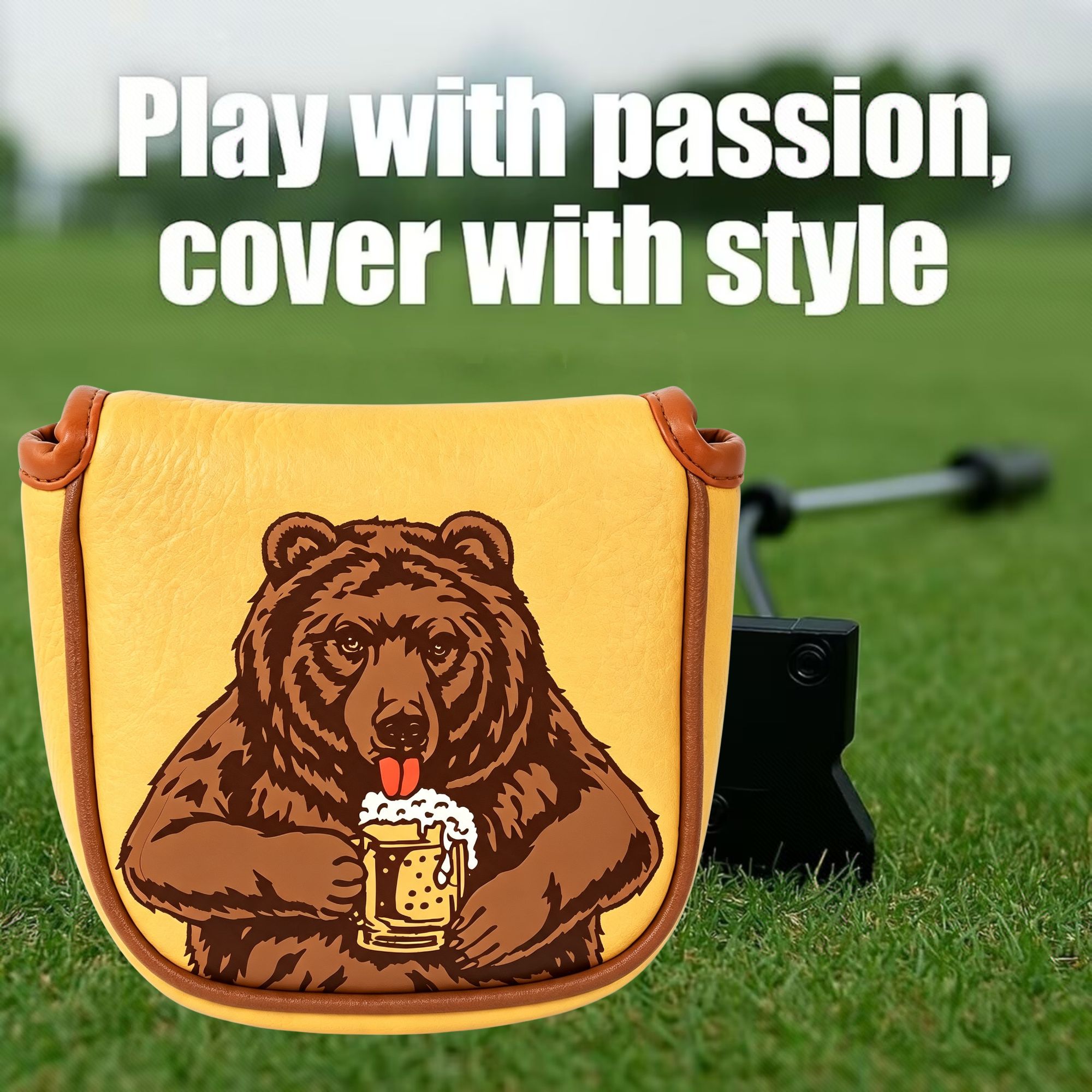 スカル刺繍ゴルフマレットパターヘッドカバー ビールベアデザイ - Golf Equipment And Accessories のレビューと価格