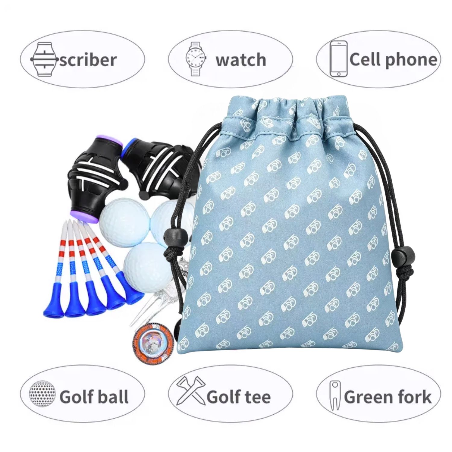 ミニマリストなブルーのゴルフ貴重品バッグ。巾着式でゴルフボー - Golf Equipment Bag のレビューと価格