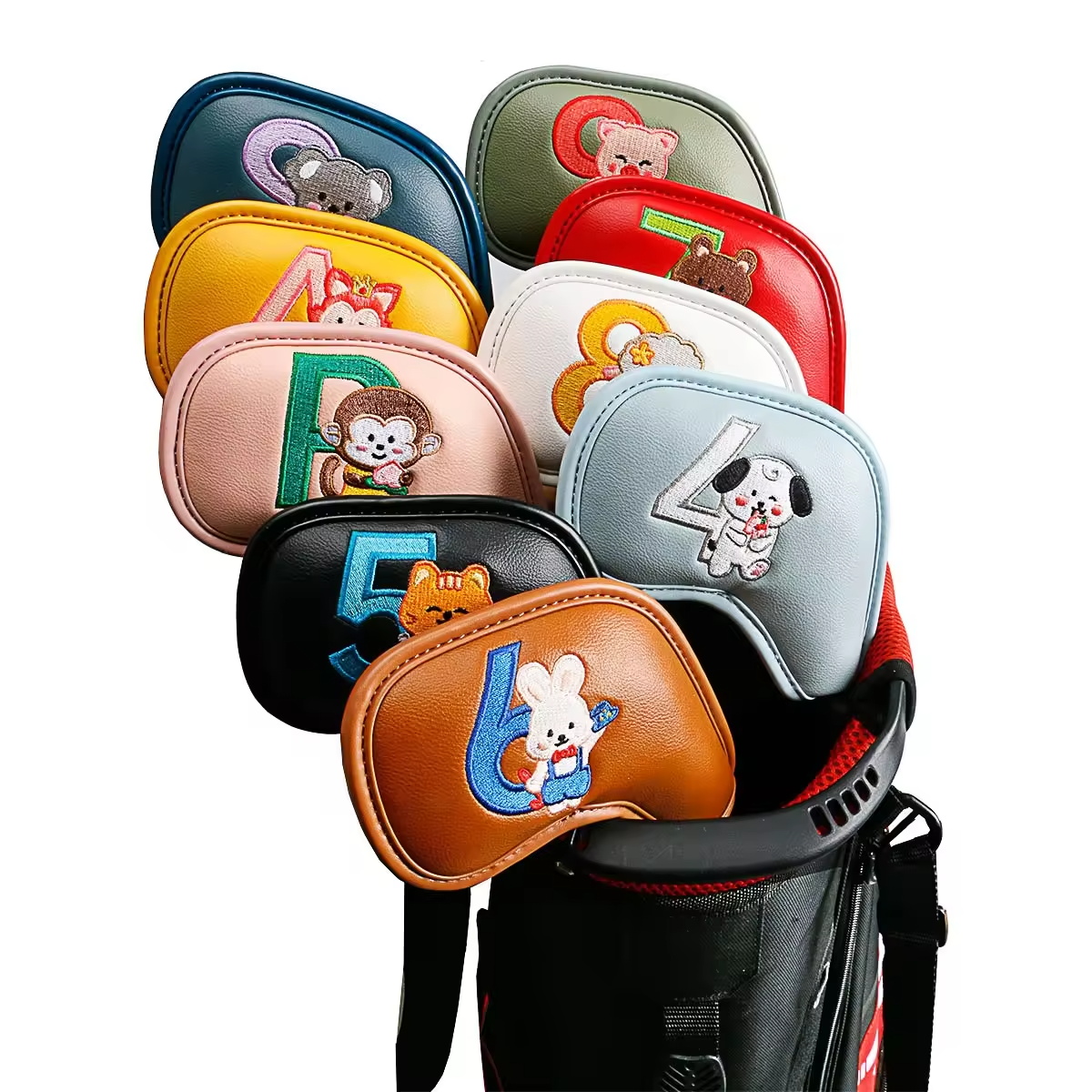 9個入りのかわいい漫画風動物ゴルフアイアンヘッドカバー、PU - Golf Equipment And Accessories のレビューと価格